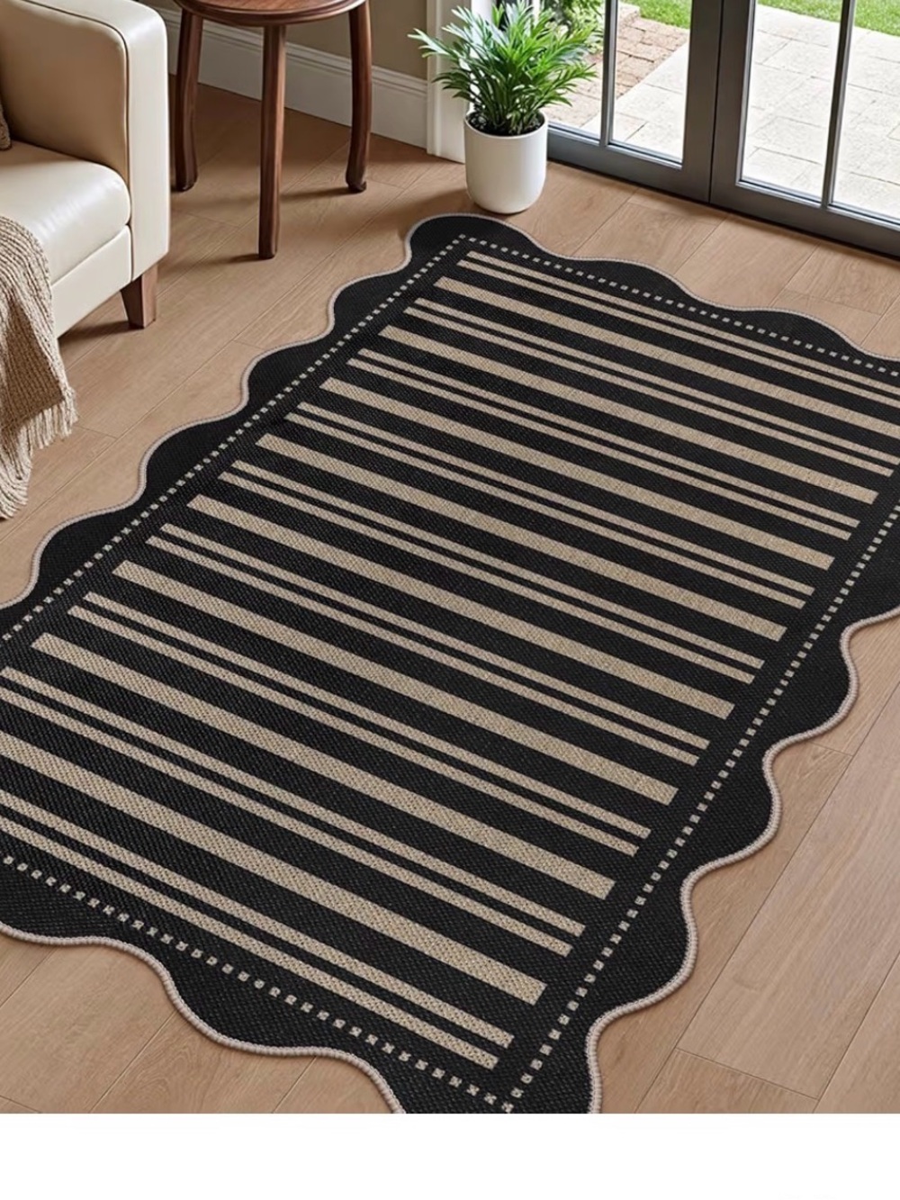 Striped Easy Jute Outdoor Patio Rug Striped Black & Brown